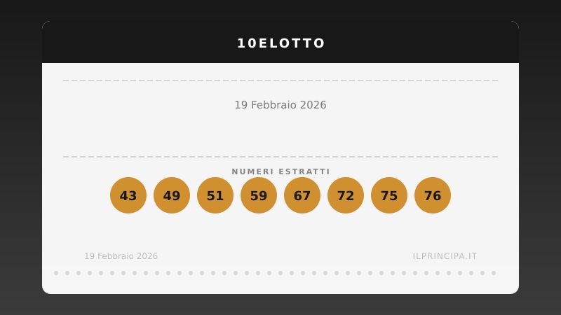 Numeri 10eLotto 19 febbraio 2026: estratti i 20 numeri del concorso