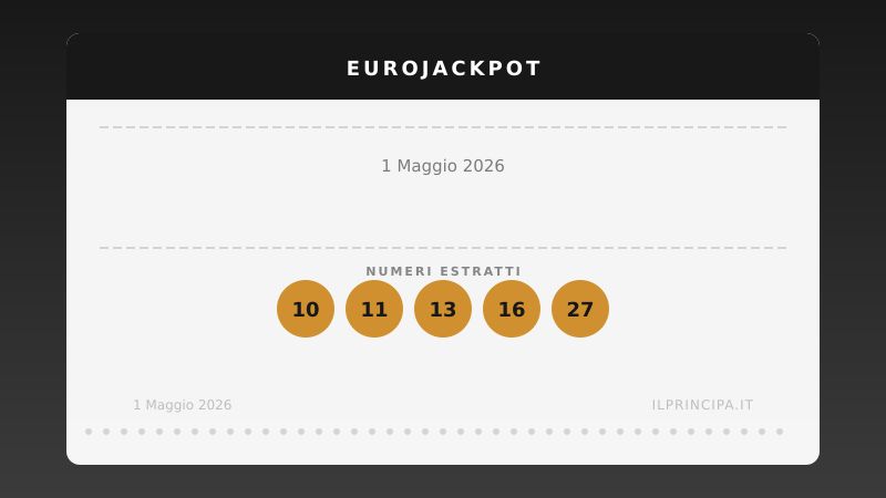 EuroJackpot 1 maggio 2026: ecco la combinazione estratta