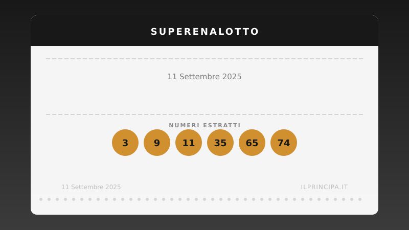 11 settembre 2025: SuperEnalotto senza «6», montepremi in crescita